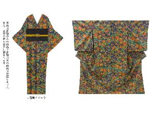 リサイクル　楓模様織り出し手織り紬着物